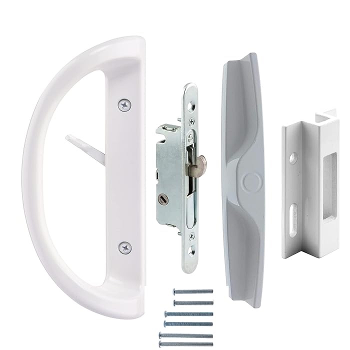 Locked Patio Sliding Door Handle Set with Mortise Lock 45° and Face Plate Perfect Whole Replacement for Sliding Door Lock Handle Fits 3-15/16” Screw Hole Spacing,Non-Handed (Handle Set)
