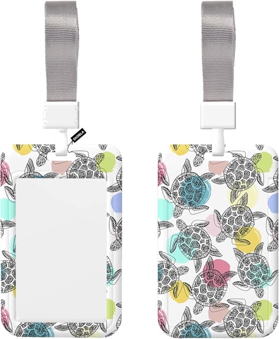 EKOBLA ID Badge Holder with Lanyard Slide Cover Sea Turtles ABS Clear ID Window Watercolor Ocean Animal Detachable Neck Lanyard for School Office Men Women, Colorful Dots