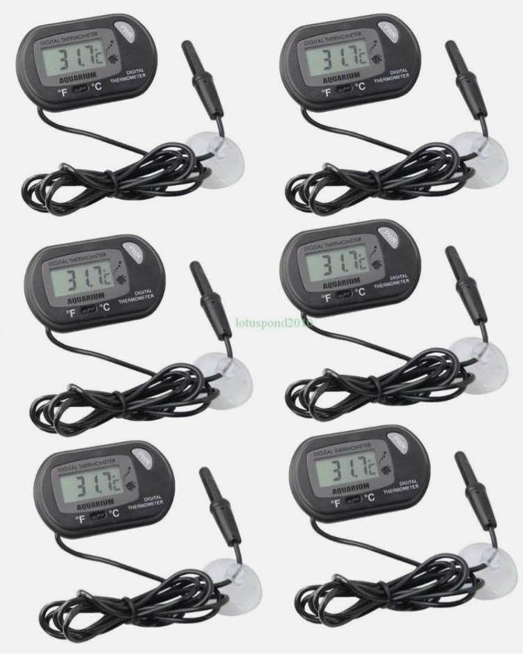 6 pcs LCD Digital Fish Aquarium Thermometer Water Black Free Extra Batteries