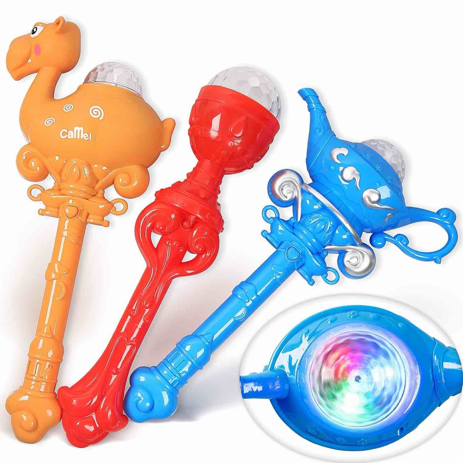 PROLOSO Flashing Magic Lamp Trophy Shape Wand Kids Lovely Valentine's Day Gift Light Up Camel Spinning Wand with Sound Effect 3Pcs