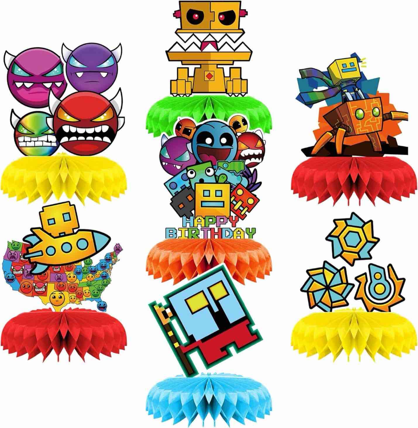 Geometry Dash Birthday Party Supplies, 3D Double Side Geometry Dash Party Decorations Honeycomb Centerpieces for Kids Table Topper Photo Booth Props