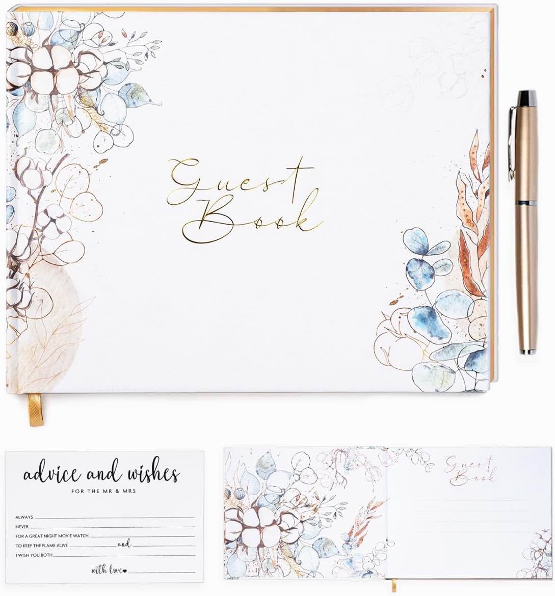 Wedding Guest Book, Guest Book, Guest Book Signs for Wedding Set Including 50 Wedding Advice Cards & an Elegant Pen, Wedding Guest Book Alternative with a Unique Design, Wedding Guest Book