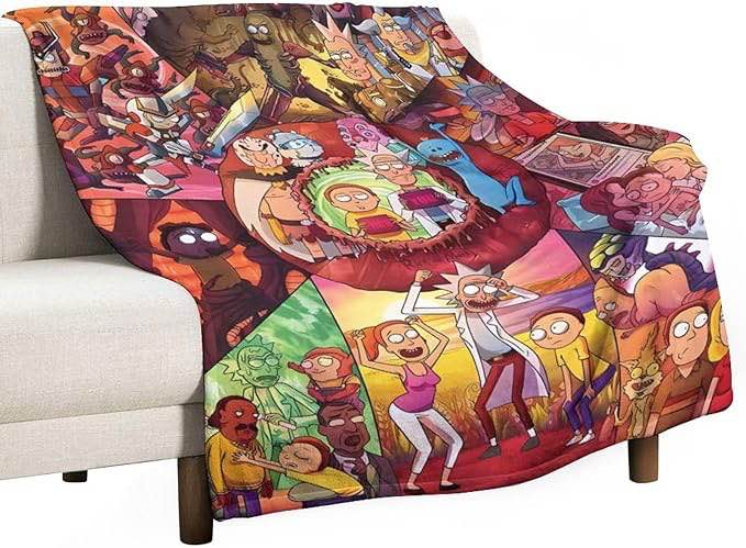 Ri.ck and Mor.ty Blanket Super Ultra-Soft Flannel Throw Bed All Seasons Air Conditioner Blankets for Living Room Couch Sofa Fleece Gifts for Kids Adult 50"x60"