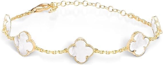 TICVRSS 18K Gold Plated Clover Lucky Bracelet for Women White/Black/Red/Green Bracelets Cute Link Bracelets Jewelry Gifts Trendy for Women Teen Girls