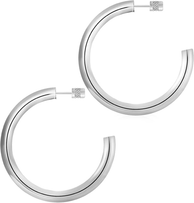 iLovey 14K Silver Hoop Earrings for Women, Lightweight Open Chunky Silver Gold Hoops, 20MM/30MM/35MM/40MM Small Medium Large Thick Chunky Hoops, Comfortable,Anti Tarnish,Hypoallergenic