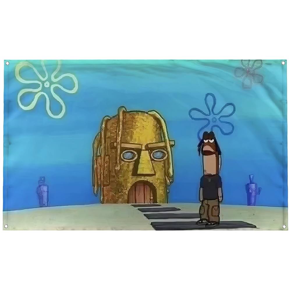 Banger - Travis Scott In Sponge Bob Funny Viral Meme Funny Motivational Inspirational Office Gym Wall College Dorm Room Decor Design on a 3X5 Feet Flag with 4 Grommets for Easy Wall Hanging. Authentic