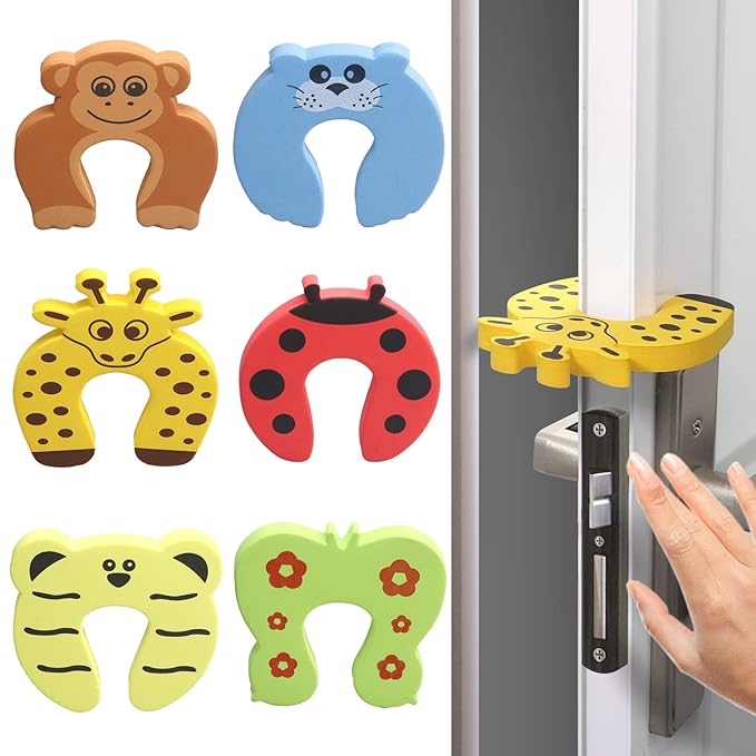 Door Finger Pinch Guard 6pcs, LEOADE Soft Foam Cushion Door Safety for Kids Cartoon Animal Baby Door Slam Stop Prevent Finger Pinch Injuries, Slamming Door, Child or Pet from Getting Locked in Room
