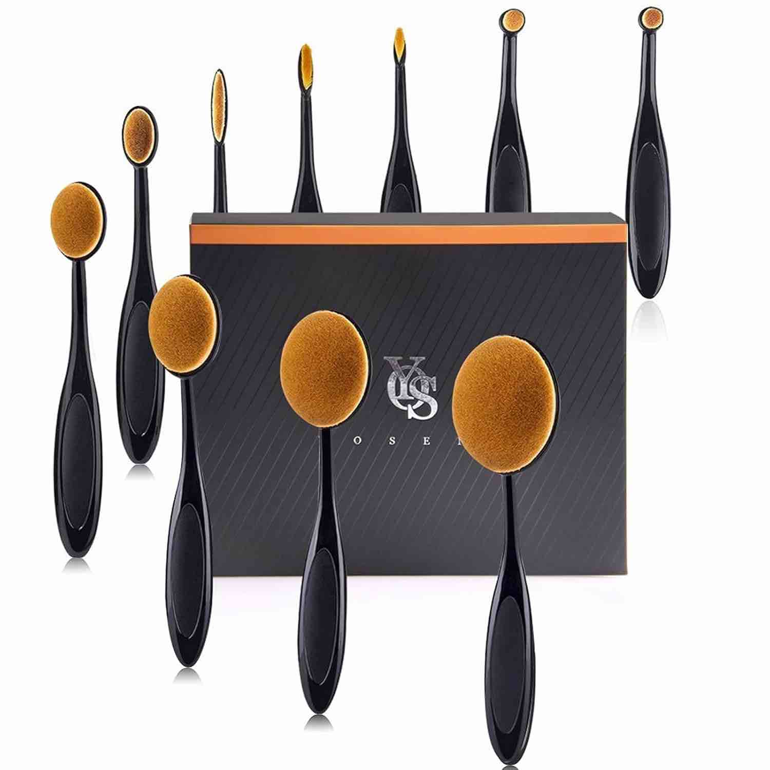 Yoseng Makeup Brush Set of 10 New Fashionable Cream Super Soft Professional Oval Toothbrush Foundation Contour Powder Blush Concealer Eyeliner Blending Brush Cosmetic Brushes Tool Set with Box Black