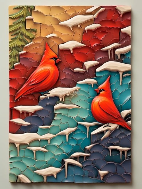 LUMIN MAGEIA - 5D diamond art painting kit with cardinal bird design in water, mixed glass, dotz art for adults, 12 x 16 inch full drill