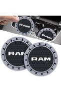 2PCS Car Logo Cup Holder Coaster for Dodge Ram Accessories, 2.79 Inch Diameter Ram Anti Slip Mat Auto Interior Pad