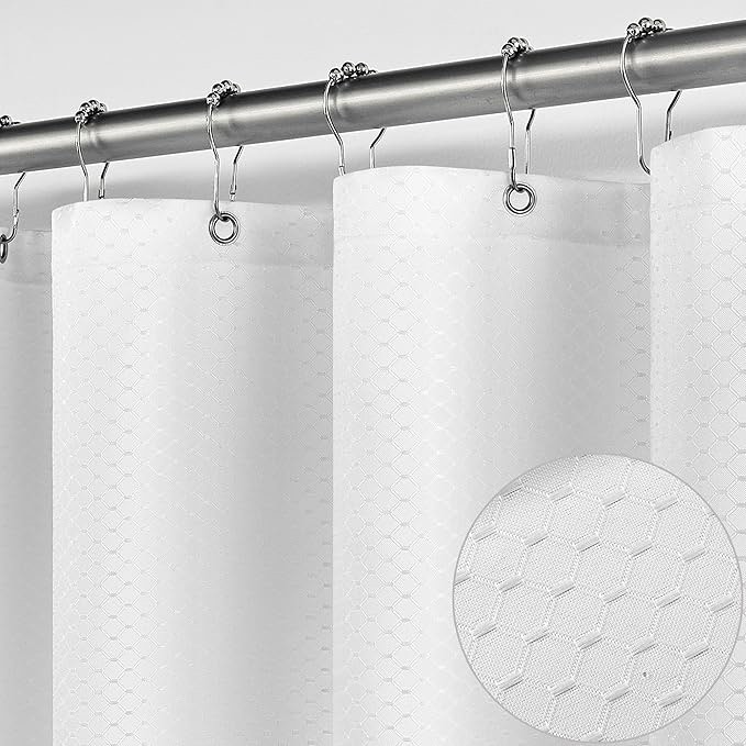 White Shower Curtain Set - Bathroom Waffle Waterproof Shower Curtain Liner with Mental Hooks (White,W72 x H84, 1 Pc)