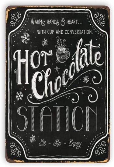 Vintage Tin Sign Metal Sign Dark Background Hot Cocoa Decoration Metal Plaque for Bar Cafe Garden 8 X 12 Inch White