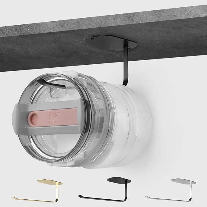 Tumbler Lid Organizer for Yeti, Stanley Tumbler, Cup Lid Holder for Water Bottle Storage, Horizontal Adhesive Lid Hook for Under & Inside Kitchen Cabinet for Door, Black 1 Pack