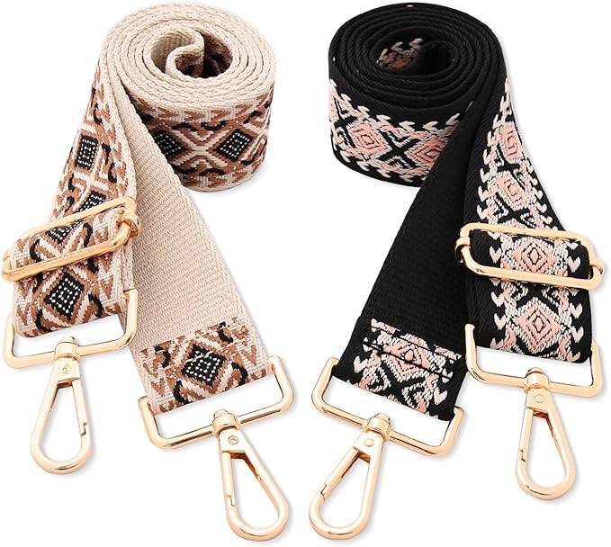 Purse Strap Replacement Crossbody Adjustable Shoulder Bag Strap 1.5" Wide Handbag Fashion Jacquard Strap 2 Packs…