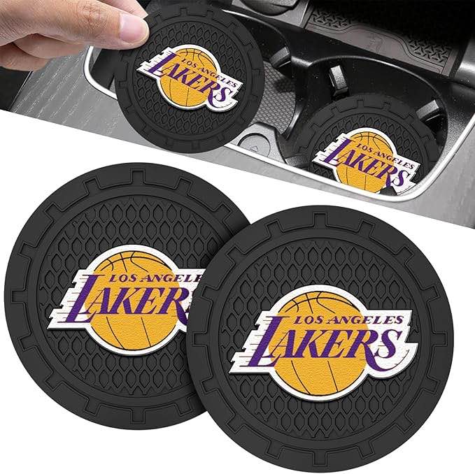 for Los Angelas Lakers Car Cup Holder Coaster,Auto Cup Holder Insert Coaster for LA Lakers Basketball Fans, Non-Slip Car Drink Holder Coaster, Car Interior Accessories, Black