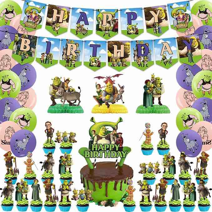 adelo 53 Pcs Green Monster Birthday Decorations, Includes Happy Birthday Banner, Cake Topper, Cupcake Toppers, Balloons and Honeycombs, Cartoon Theme Party Supplies for Kids Adult Birthday Party