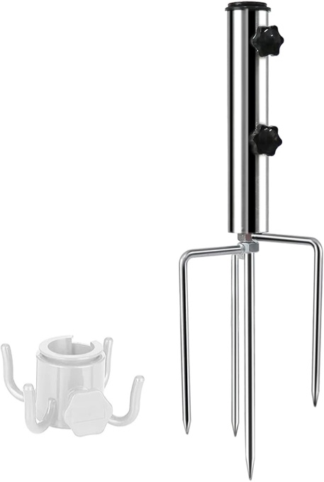 weallbuy Beach Umbrella Sand Anchor with 4 Legs, Removable & Adjustable Heavy Duty Metal Sun Umbrella Holder, Outdoor Umbrella Stand Steel Anchor for Beach Grass Sand