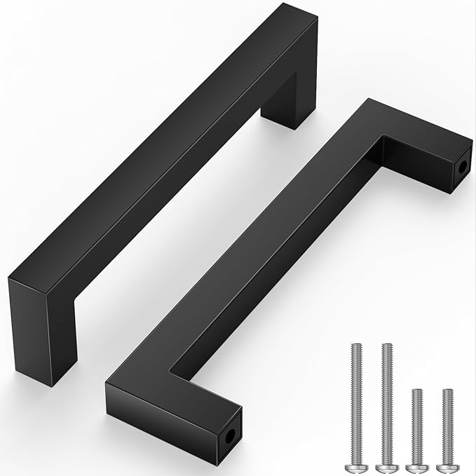 TICONN 5-1/2" Square Cabinet Pulls, Stainless Steel Bar Handle for Kitchen Drawer Hardware with 5" Center-to-Center Mounting Hole (Matte Black Finish, 40pcs)