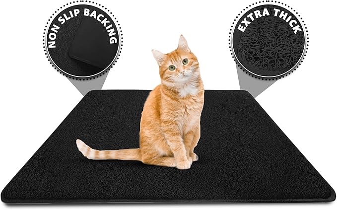 Smiling Paws Pets - Extra Large Cat Litter Mat - Pet Rug - Catches Litter That Spills Outside Litter Box - Easy to Clean - Non-Slip - Litter Box Mat - Kitty Litter Catcher - Black L Size (35" x 23.5”)