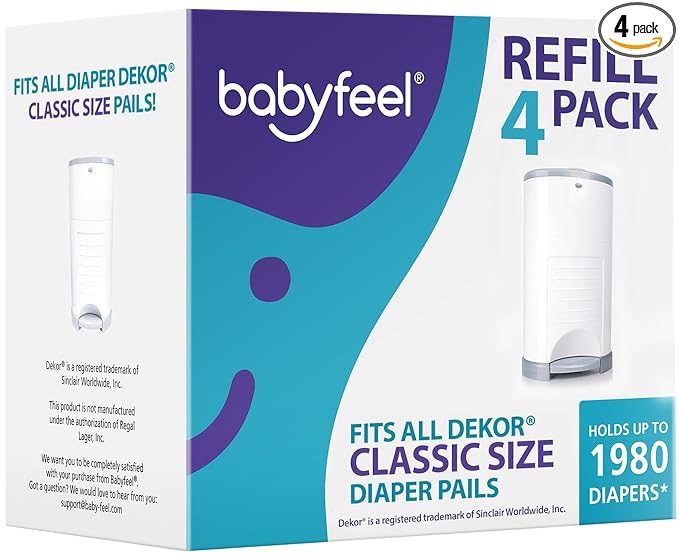 Babyfeel - 4 Pack Refill - Fits All Dekor Classic Diaper Pails - Holds Up To 1980 Diapers - Powerful Odor Elimination - Extra Long - Strong And Durable