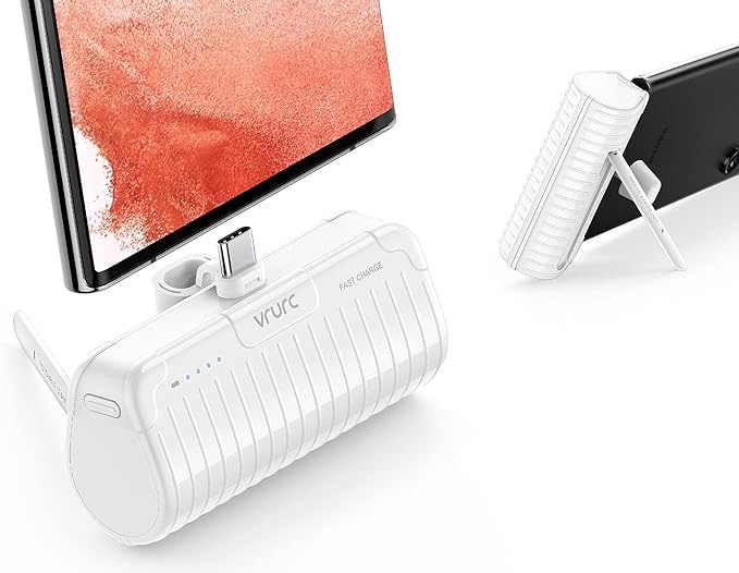 VRURC PowerBank USB C, 20W PD Mini External Battery Fast Charging 5000mAh Type-C Power Bank Small But Strong Mobile Phone Portable Charger Compatible with Samsung, Huawei, USB C Smartphones - White