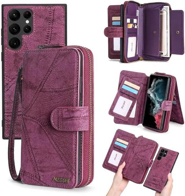 Wallet Case Compatible with Samsung Galaxy S20 Leather Purse Phone Case with Zipper Card Slots Holder & Wrist Strap & Mirror 2 in 1 Magnetic Flip PU Cover for Women Men(Red)
