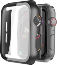 Hard PC Case with Tempered Glass Screen Protector Compatible with Apple Watch Series 6 SE Series 5 Series 4 44mm, Black