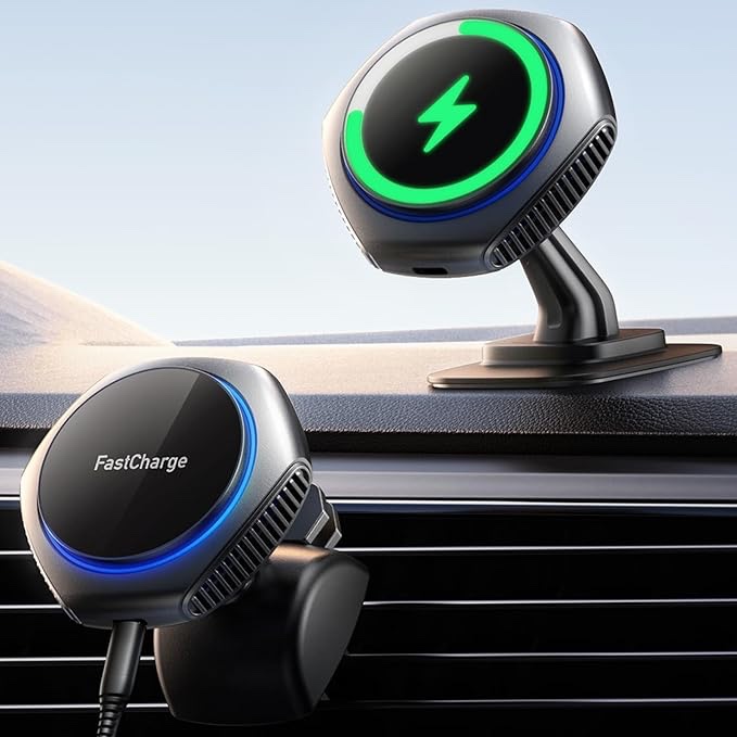 JOYMASS for MagSafe Car Mount Charger, 15W Zinc Alloy Fast Charging Magnetic Wireless Car Charger Phone Holder Mount Fits iPhone 15 Pro Max Plus 14 13 12 Mini MagSafe Case