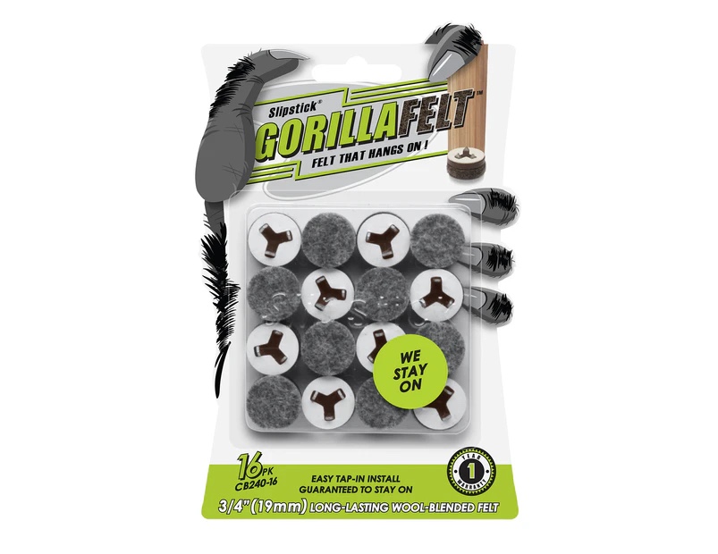 Gorilla Felt™ Set of 16, 3/4” (19mm) Tap In Furniture Felt Floor Chair Leg Protector - CB240-16