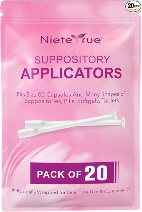 Nieteyrue Applicators for women's suppositories in a pack of 20, disposable, individually packaged, suitable for size 00 capsules and many forms of suppositories, tablets, applicators for feminine care