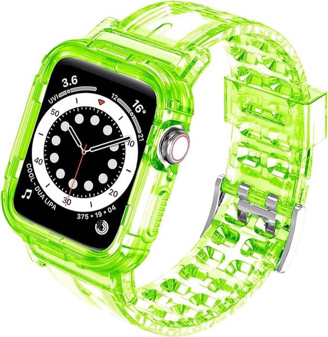 Clear Watch Bands Compatible for Apple Watch Band 45mm 44mm 42mm 41mm 40mm 38mm with Protective Bumper Case for iWatch Series 8 7 6 5 4 3 2 1 SE, Crystal Transparent Cute Jelly Watch Strap for Women and Men