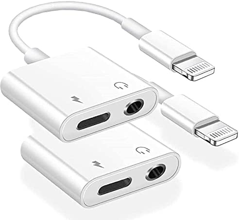 Nimizo 2 Pack Headphone Adapter for iPhone [MFi Certified] 2 in 1 Lightning to 3.5mm AUX Audio + Charger Dongle Splitter Support for iPhone 14/13/12/11/XS/XR/X 8/iPad, Support All iOS System