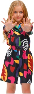 (11-12Y, XL) Girl's Halloween Front Button-Down Romper Jumpsuit