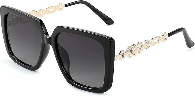 FEISEDY Trendy Polarized Cateye Sunglasses Womens Vintage Oversized Square Sunglasses UV400 Protection B0003 Black Frame Gradient Grey Lens