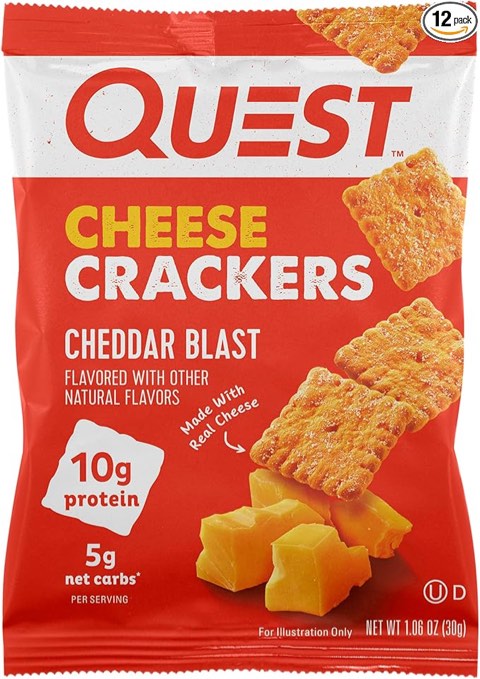 Quest Nutrition Cheese Crackers, Cheddar Blast, 10g Protein, 5g Net Carbs, 1g Sugar, Made with Real Cheese, 12 Packs (1.06 oz bags)