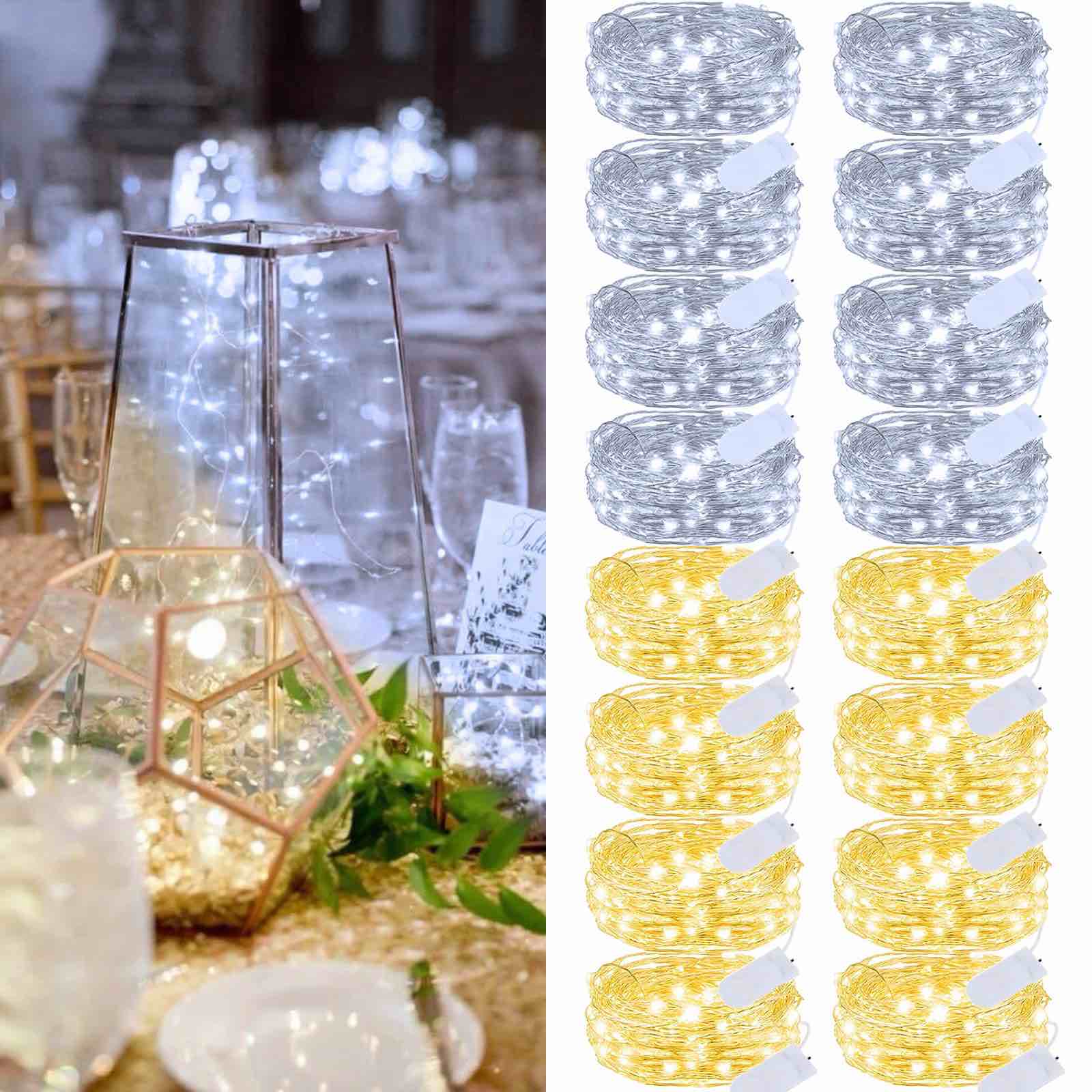 16 Pack Fairy Twinkle Lights Battery Operated, DIY Waterproof Mini String Lights, Each 7FT 20 LED Silver Wire Bottle Lights for Bedroom Wedding Birthday Party Chirstmas (Warm White&Cool White)