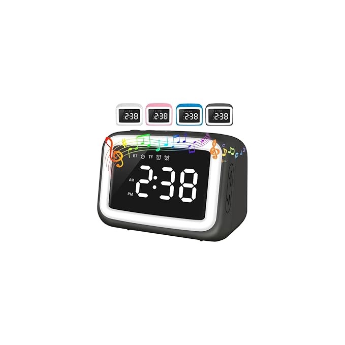 FlyShow Kids Alarm Clock with Bluetooth Speaker for Bedroom, Toddlers Digital Clock with Dual Alarms,Nap Timer, Ok to Wake Clock with Night Lights for Children,Black
