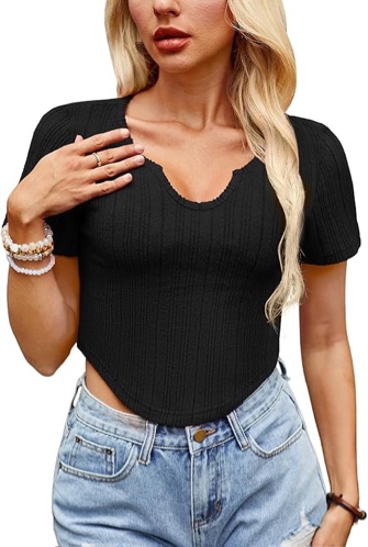 Clarisbelle Summer Women's V Neck Y2K Cropped Knit Slim Fitted Shirt