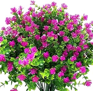 SUPLEAF 8 Bundles Artificial Flowers for Outdoors, UV Resistant Faux Greenery Shrubs for Garden Outdoor Window Box Porch Farmhouse Hanging Planter Home Indoor Festival Decor (Fuchsia)