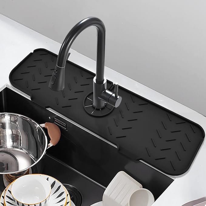 Kitchen Sink Splash Guard, Silicone Faucet Handle Drip Catcher Tray, Kitchen Sponge Holder Faucet Absorbent Sink Protectors Mat for Kitchen Bathroom Sink Accessories