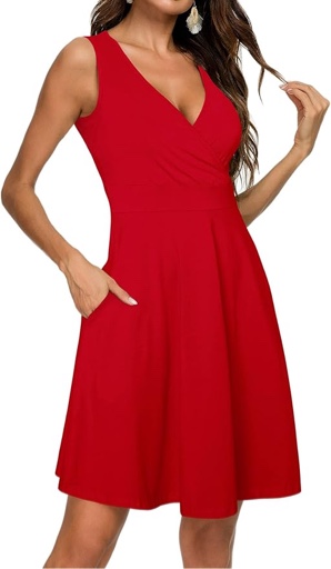 (Small) GUBERRY Womens Wrap V Neck Sleeveless Sundress Summer Flare Tank Dress