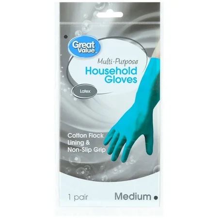 Great Value Latex Multipurpose Reusable Household Gloves, BPA-Free, Teal Color