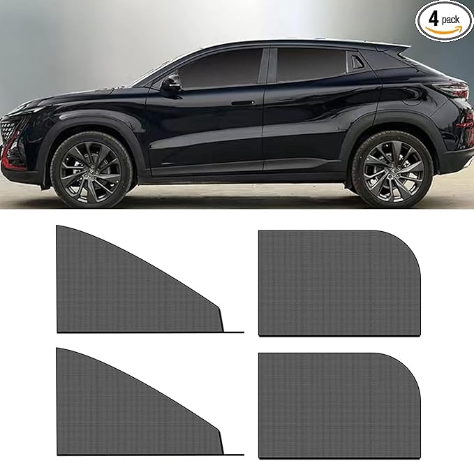 QODOLSI 4 Pack Car Windshield UV Protection, Universal Fabric 26.37" x 27.5" Side Window Shades, Keep Your Vehicle Cool, 21.25" x 31" Double Layer Vehicle Rear Side Windows Reflector (Black #SUV)