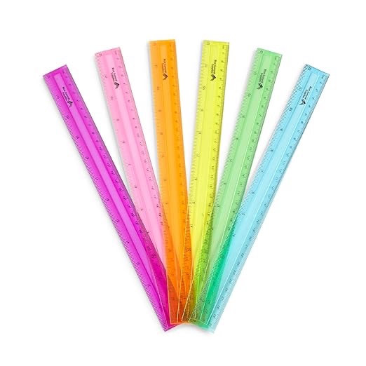 Blue Summit Supplies 30 Plastic Rulers, Bulk Shatterproof 12 Inch Ruler for School, Home, or Office, Clear Plastic Rulers, Assorted Colors, 30 Pack
