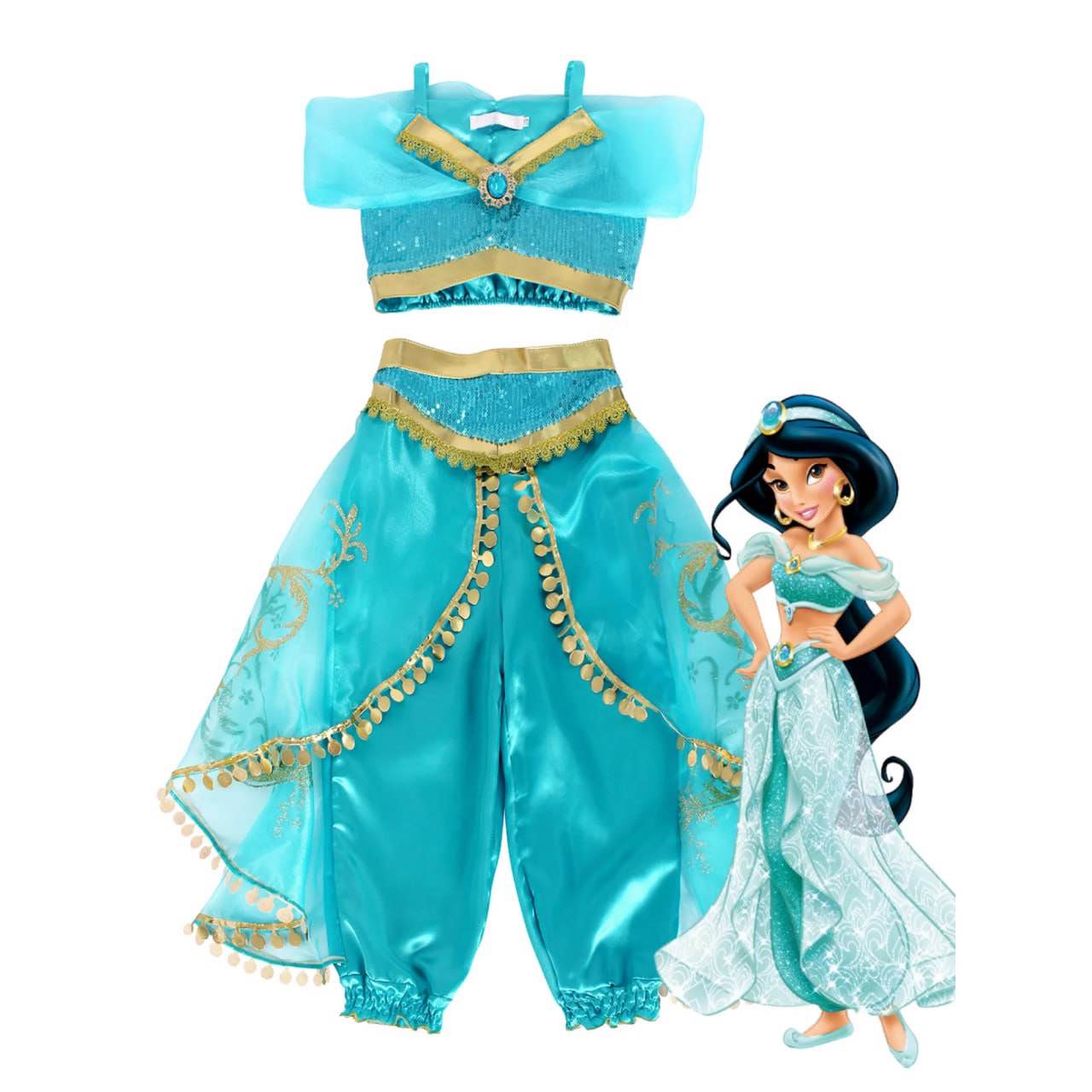 Jasmine Costume for Girls Sequined Princess Jasmine Dress Kids Birthday Party Dresses up Blue