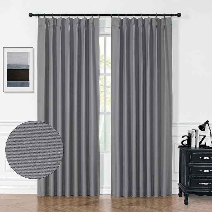 Grey Pinch Pleated Full Blackout Curtains