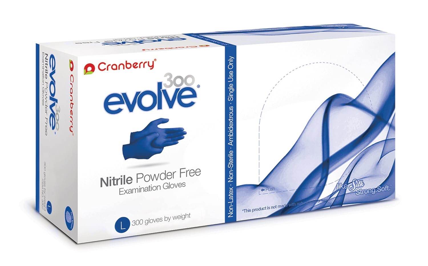 Cranberry Evolve Nitrile Exam Gloves, Large, Royal Blue, 300/Box, Fingertip Textured