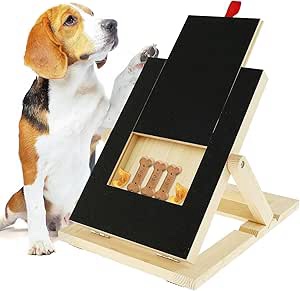 Muross Dog Nail Scratchboard, Wooden Dog Nail File Board with Built-in Treat Drawer, 3 Height Adjustable Pet Nail Grinder Pad, Sturdy Dog Nail Scratch Board for Pets Nail Care 29x40.5cm