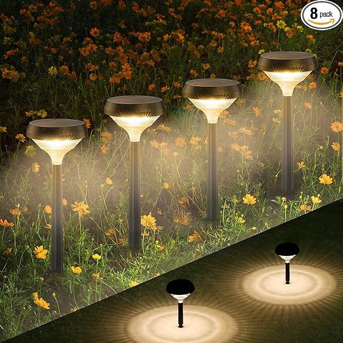 Linkind Solar Pathway Lights 8 Pack, Warm White Bright Solar Lights Outdoor Waterproof, Solar Garden Lights Adjustable Landscape Path Lights for Patio Walkway Yard Driveway Backyard Decorative