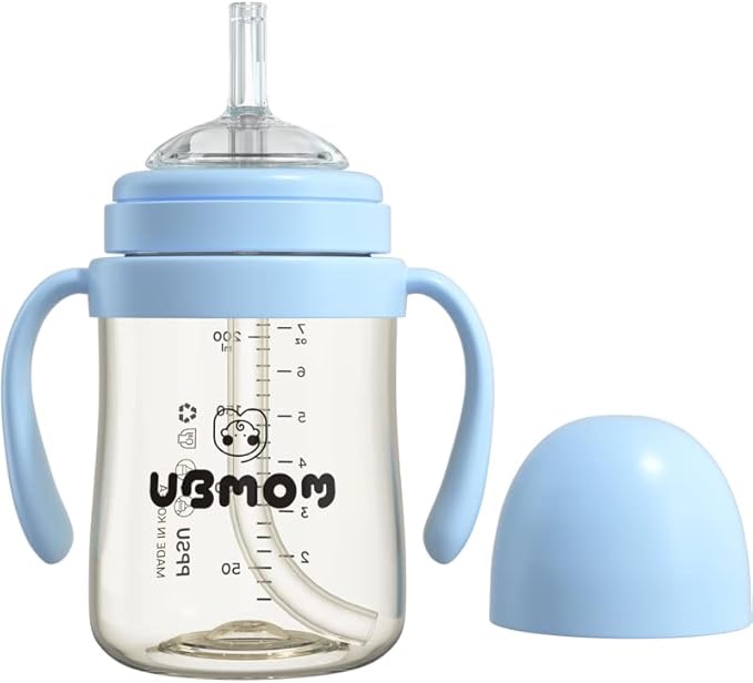 UBMOM No-spill, Backflow prevention Sippy Cup with Straw, PPSU Learner Cup with Handle for Baby and Toddlers, BPA free, 6.76oz (Ocean)